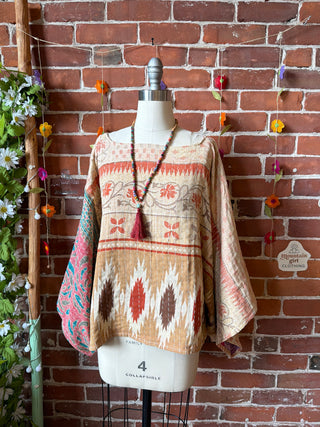 OOAK Spring Collection - Reversible Cosmic Drift Kantha Poncho Top - 2 Tops in 1!