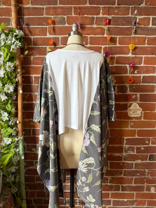 OOAK Summer Collection- Upcycled Take The Trails Floral Butterfly Patch Hi Lo Cropped Hybird Poncho