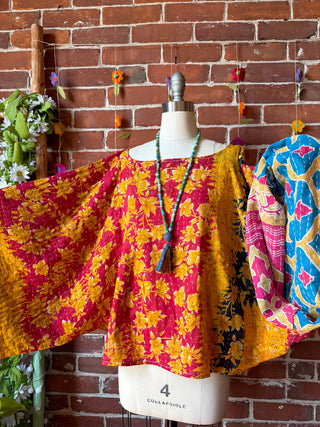 OOAK Spring Collection - Reversible Cosmic Drift Kantha Poncho Top - 2 Tops in 1