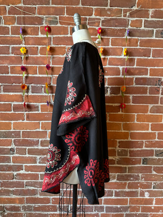 Artemis Batik Long Tunic Top - Black/Red