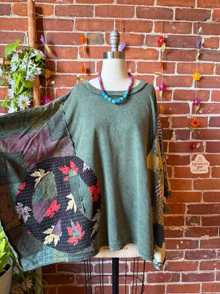 OOAK Autumn Collection - Upcycled Peace Patch Patchwork Poncho Style Top
