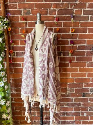 Pink Sky Fringe Duster Vest - 100% Cotton