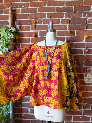 OOAK Spring Collection - Reversible Cosmic Drift Kantha Poncho Top - 2 Tops in 1