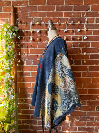 OOAK Winter Collection - Upcycled Kantha Peace Sign Patchwork Poncho Style Top 🌼