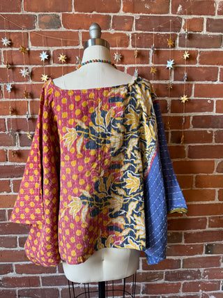 Cosmic Drift Reversible Kantha Poncho Top