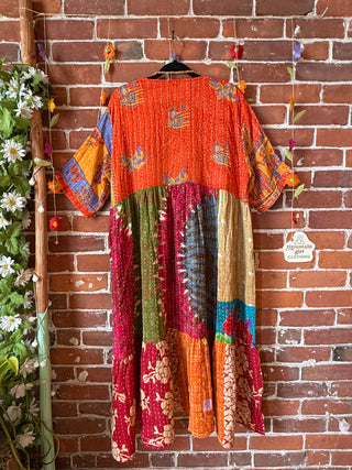 Coffee In The Morning Kantha Dress - Fits up to 3X - 100% Cotton- Fair Trade Made