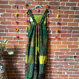 Juniper Patchwork Wide Leg Overalls - Greens