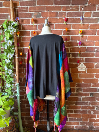 OOAK Autumn Collection- KISS Inspired Upcycled Silk Patchwork Tie Dye Hi Lo Poncho Top