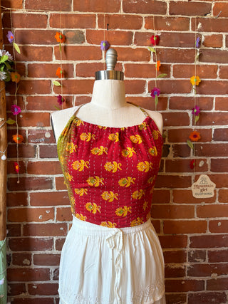 Size 14-20 In Bloom Reversible Kantha Halter Top - 100% Cotton - Fair Trade Made