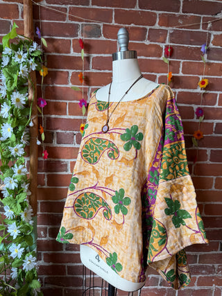Cosmic Drift Reversible Kantha Poncho Top