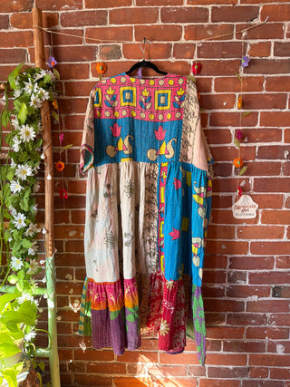 Coffee In The Morning Kantha Dress - Fits up to 3X - 100% Cotton- Fair Trade Made