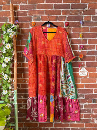 Coffee In The Morning Kantha Dress - Fits up to 3X - 100% Cotton- Fair Trade Made
