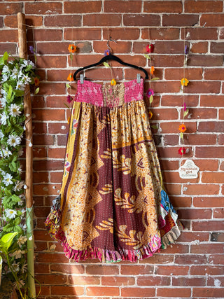 Coffee In The Morning Kantha Ruffle Wide Leg Lounge Pants - Fits up to 2X - Fair Trade Made