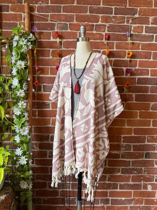 Pink Sky Fringe Ruana Kimono - 100% Cotton
