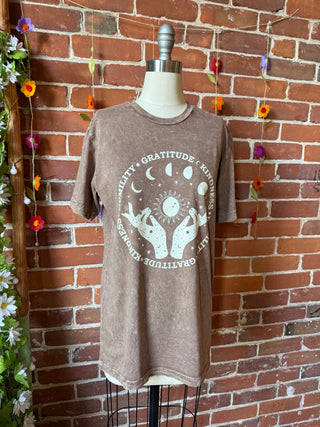 Gratitude Moon Sun Star Mineral Wash TShirt