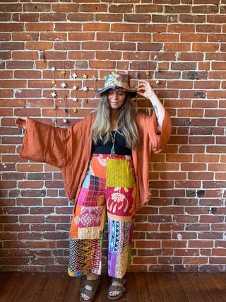 Winona Kantha Patchwork Cropped Wide Leg Pants