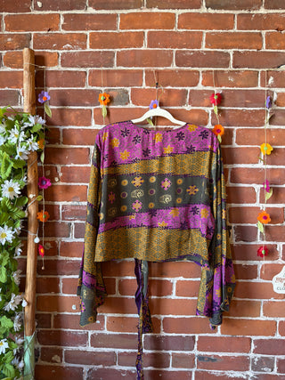 Plus Nova Upcycled Sari Cropped Wrap Top- 100% Silk- Fair Trade Made
