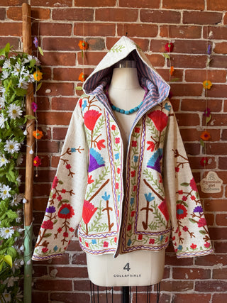 Harvest Bloom Suzani Embroidered Hooded Jacket - Fair Trade Made- Multiple Colors Available- 100% Cotton