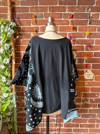 OOAK Summer Collection- Upcycled The Doors Inspired Vintage Butterfly Patch Moon Sun Poncho Tee