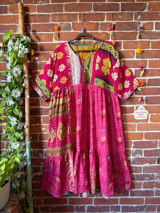Coffee In The Morning Kantha Dress - Fits up to 3X - 100% Cotton- Fair Trade Made
