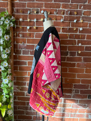 OOAK Autumn Collection- Upcycled David Bowie Inspired Cropped Kantha Poncho Tee