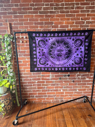 Small Size 100% Cotton Purple Sun Moon Stars Tapestry / Wall Hanging