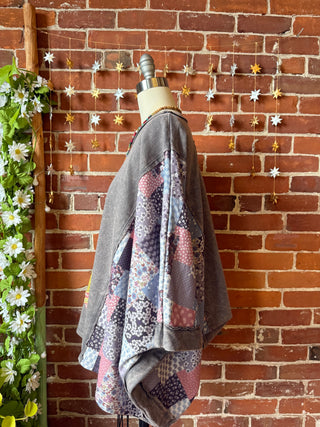 OOAK Winter Collection - Upcycled Kantha Flower Patch Patchwork Poncho Style Top 🌼