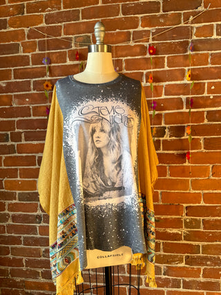 Stevie Nicks Inspired Golden Yellow Tassel Embroidered Poncho