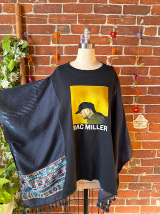 OOAK Autumn Collection- Upcycled Mac Miller Inspired Embroidered Poncho Tee