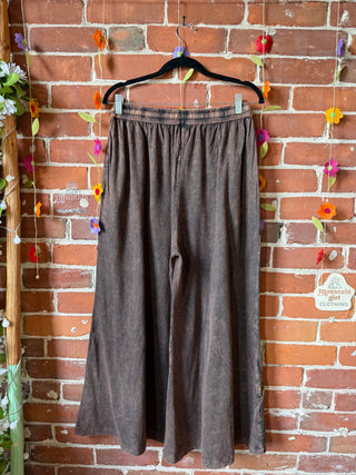 Embroidered Bohemian Spring Wide Leg Lounge Pants - Brown 100% Cotton - Fair Trade Made