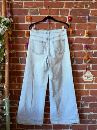 OOAK Autumn Collection- Patchwork Butterfly Upcycled Wide Leg Jeans Size 8/29R