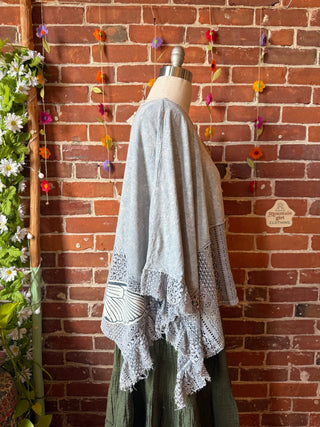 OOAK Summer Collection - Upcycled Luna Butterfly Flowy Trapeze Style Top 🦋 Stone Gray