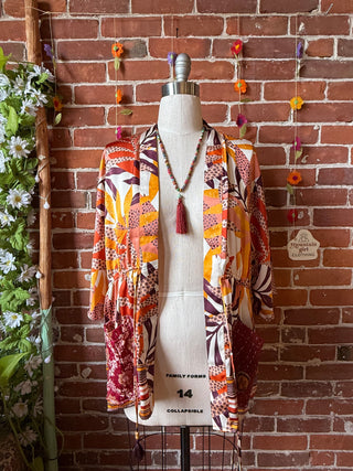 OOAK Summer Collection- Upcycled Silky Kimono Robe with Pockets