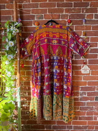 Coffee In The Morning Kantha Dress - Fits up to 3X - 100% Cotton- Fair Trade Made