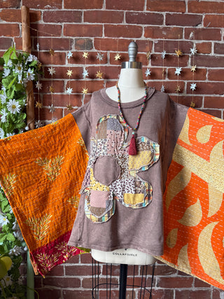 OOAK Winter Collection - Upcycled Flower Patchwork Kantha Poncho Top 🌼