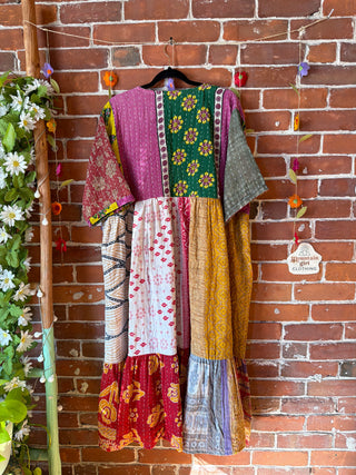 Coffee In The Morning Kantha Dress - Fits up to 3X - 100% Cotton- Fair Trade Made
