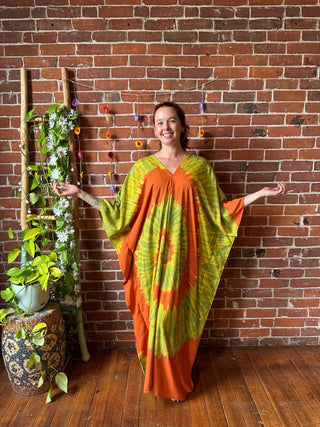 Laila Autumn Spiral Tie Dye Kaftan Dress