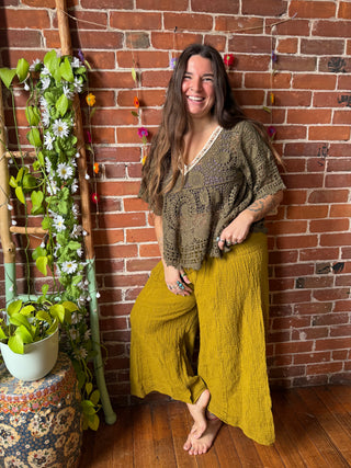 Golden Meadow 100% Cotton Gauze Cropped Pants - Fair Trade Made