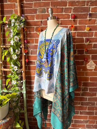 Pearl Classic Rock Tie Dye Teal Boho Hi Lo Poncho Top