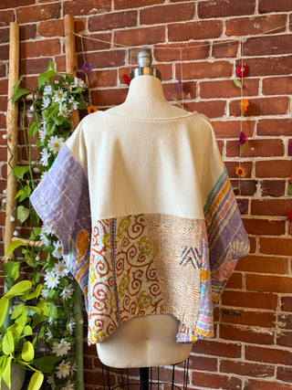 OOAK Autumn Collection- Size XS/Small Upcycled Pink Floyd Inspired Kantha Poncho Sweatshirt