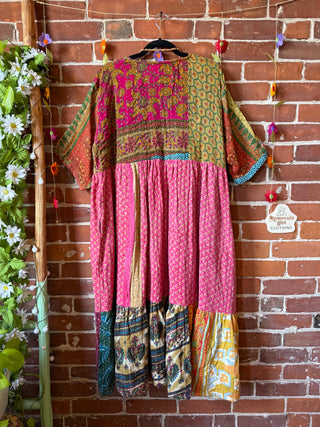Coffee In The Morning Kantha Dress - Fits up to 3X - 100% Cotton- Fair Trade Made