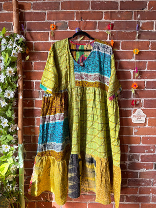 Coffee In The Morning Kantha Dress - Fits up to 3X - 100% Cotton- Fair Trade Made