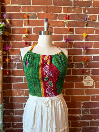 Size 14-20 In Bloom Reversible Kantha Halter Top - 100% Cotton - Fair Trade Made