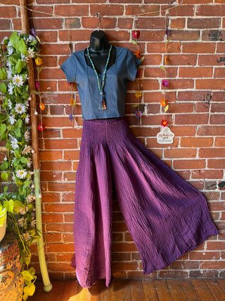 Purple Eggplant 100% Cotton Gauze Wide Leg Palazzo Pants
