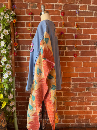 OOAK Autumn Collection - Upcycled Flower Patchwork Hi Lo Kantha Poncho Top 🌼