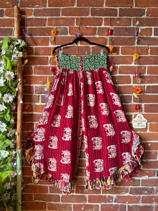 Coffee In The Morning Kantha Ruffle Wide Leg Lounge Pants - Fits up to 2X - Fair Trade Made