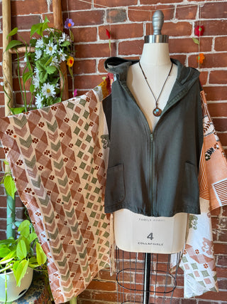 OOAK Autumn Collection - Upcycled Crop Vintage Fabric Hi Lo Poncho Hoodie Jacket