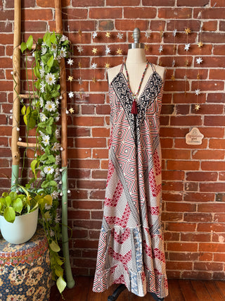 Size Small-Medium Meadow Mosaic 100% Cotton Halter Dress - Fair Trade Made