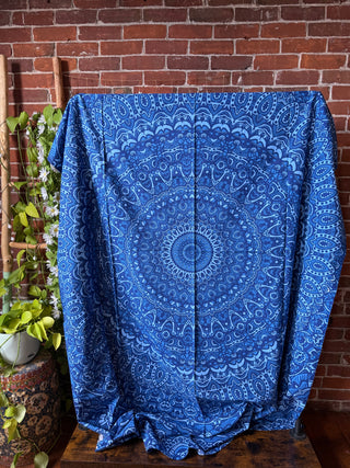 XL 100% Cotton Blue Mandala Tapestry / Wall Hanging / Bedspread