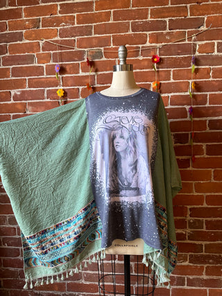 Stevie Nicks Inspired Sage Embroidered Tassel Poncho